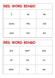 English Worksheet: RED WORD BINGO