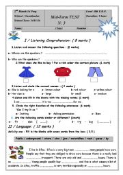 English Worksheet: mid-term test 3