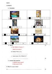 English Worksheet: Around town test 1