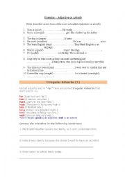 English Worksheet: Adjective or Adverb - Comparison of adverbs