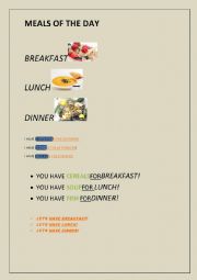 English Worksheet: MEALS OF THE DAY