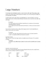 English Worksheet: Large Numbers