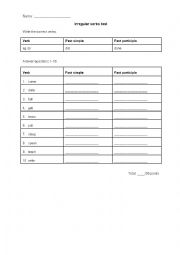 English Worksheet: Irregular verb test 1 (past simple & past participle)