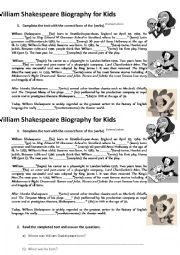 English Worksheet: Shakespeare Biography