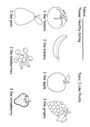 English Worksheet: I Like Fruits