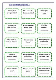 English Worksheet: can you find someone who..? Game