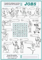 English Worksheet: Jobs Word-search