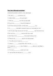 English Worksheet: Very, Too and enough