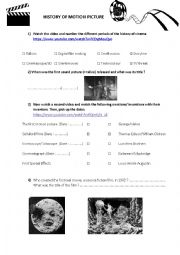 English Worksheet: History of motion picture. 