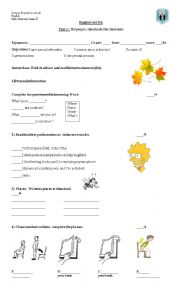 English Worksheet: English test 5th grade 
