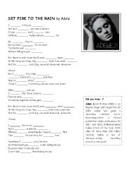 English Worksheet: Adele Set fire to the rain Song SIMPLE PAST