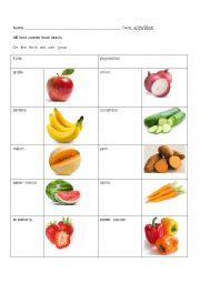 fruits and vegetables identification and writing practice sheet