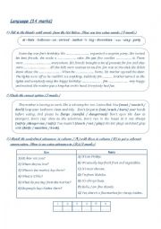English Worksheet: MID-TERM TEST 3 2016  (LANGUAGE)7TH FORM