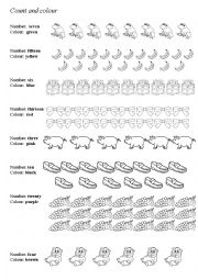 English Worksheet: Count and colour