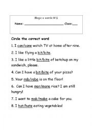 English Worksheet: Magic e worksheet