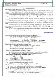 English Worksheet: 3rd term test 3S