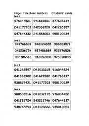 English Worksheet: Bingo phone numbers