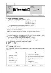 English Worksheet: Mid term test n3 for the 9th forms
