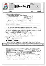 English Worksheet: Mid term test n3 for the 9th forms