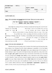 English Worksheet: 9 Test 5 2015-2016