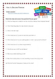 English Worksheet: how to become famous - video session