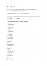 English Worksheet: warm up for electrical apliances