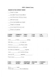 English Worksheet: SONG HERO MARIAH CAREY