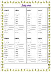 English Worksheet: Anagrams 