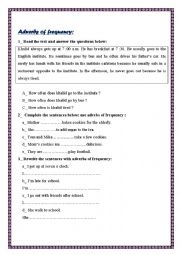 English Worksheet: Adverbs of frequency