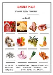 English Worksheet: Making Pizza - Cooking Vocabulary - Toppings