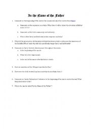 English Worksheet: Questions for In the Name of the Father