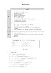 English Worksheet: Time prepositions - Review and exercises
