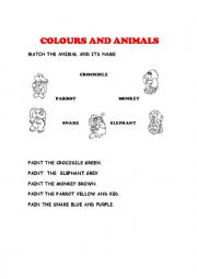 English Worksheet: COLOURS AND ANIMALS