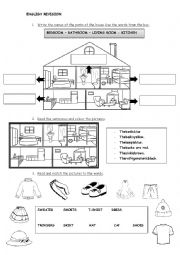 English Worksheet: PARTS OF THE HOUSE/CLOTHES