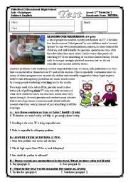 English Worksheet: reading- TV addiction