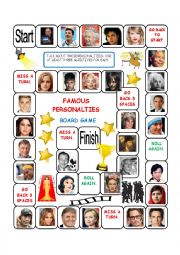 English Worksheet: Celebrity Personality Board Game