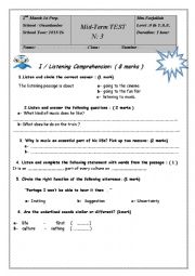 English Worksheet: mid-term test 3