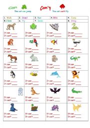 English Worksheet: The animal can or cant ....