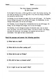 English Worksheet: The very hungry caterpillar