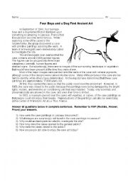 English Worksheet: Cave Art Reading Comprehension