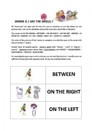 English Worksheet: prepositions of place with several games