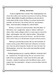 English Worksheet: an essay on writing and writer