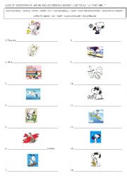 English Worksheet: Present Continuous with SNOOPY!