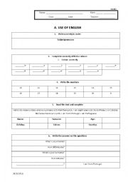 English Worksheet: TEST 