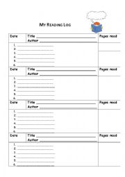 English Worksheet: My Reading Log