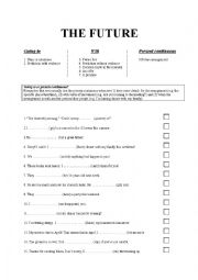 English Worksheet: Future tenses: Will, going to and present continuous