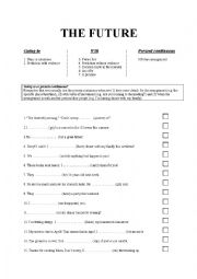 English Worksheet: Future tenses: Will, going to and present continuous
