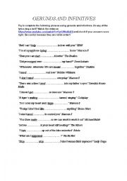 English Worksheet: Gerunds and Infinitives in Songs!!