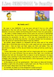 English Worksheet: Lisa Simpson s family Reading Comprehension Test