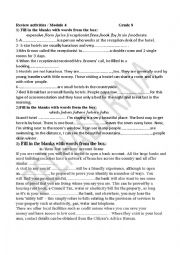 English Worksheet: review activities module 4 grade 8 Tunisian programme